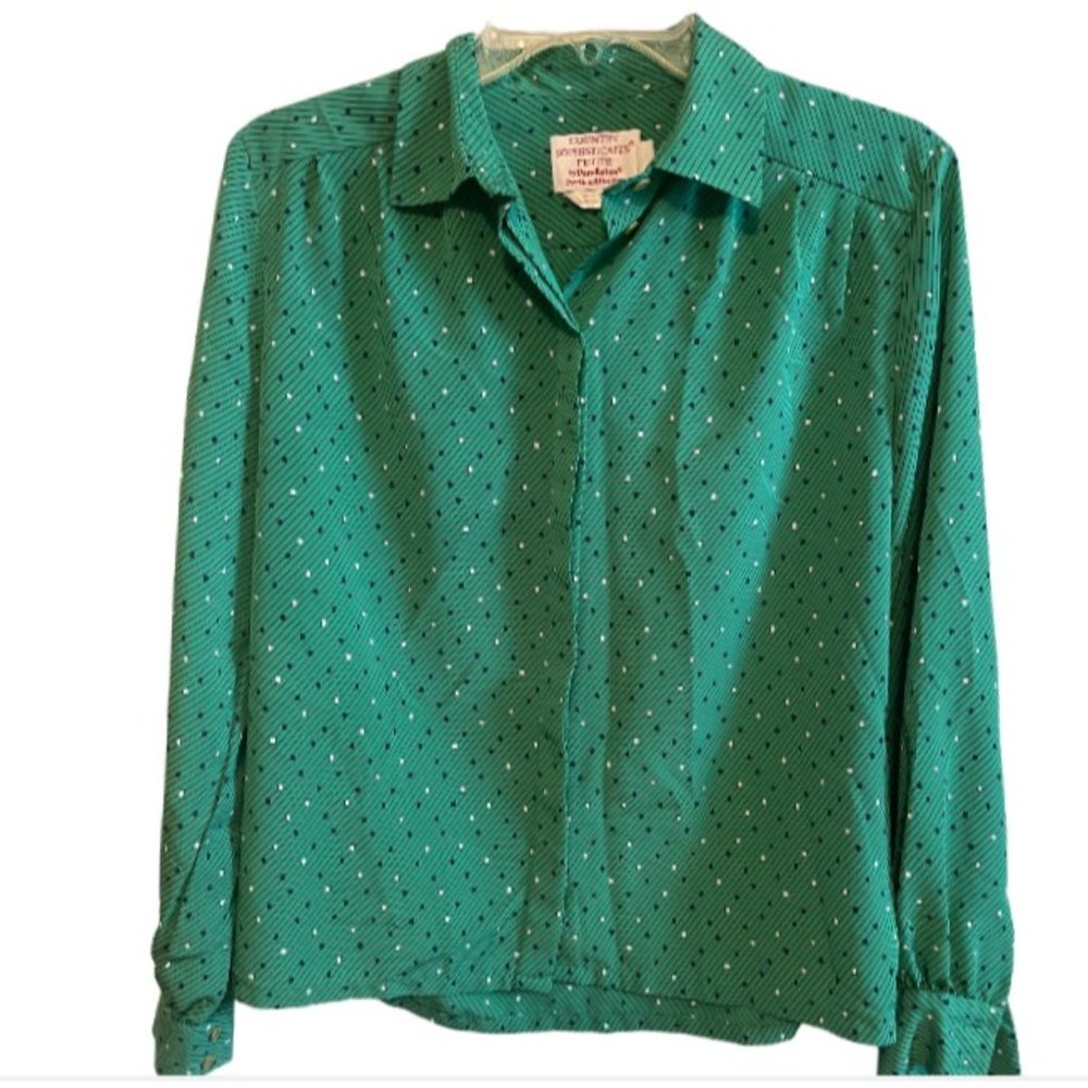 Vintage green patterned button front blouse